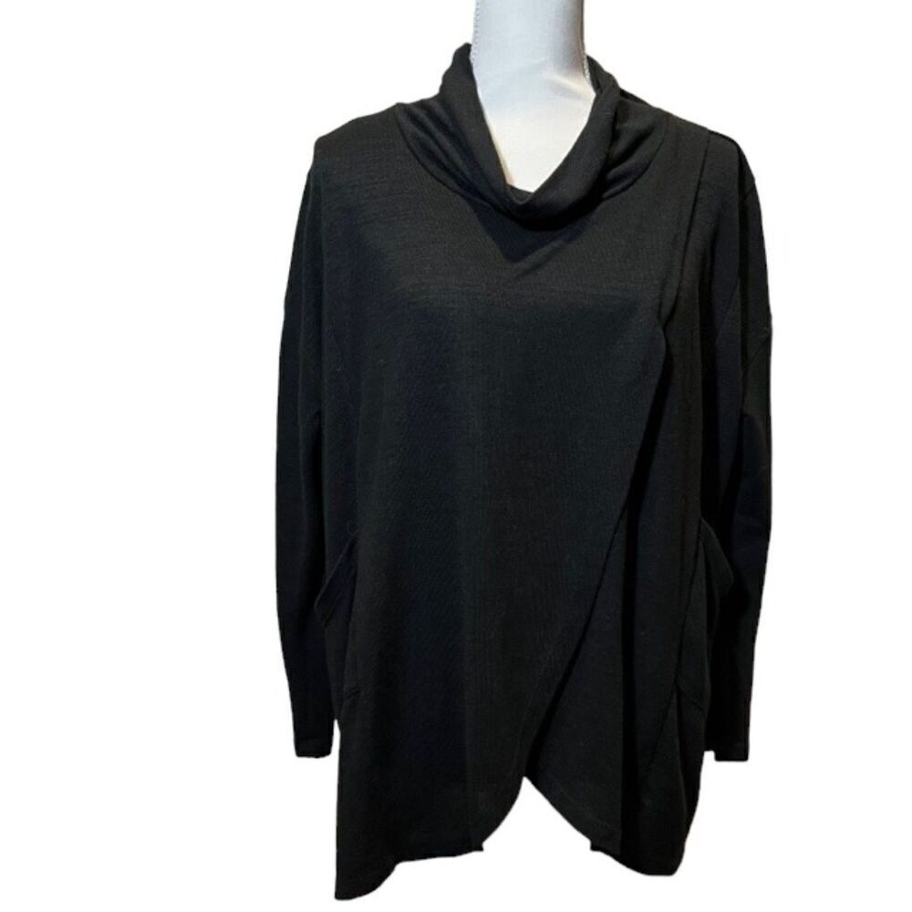 Aryeh Anthropologie Cross Front Cowl Neck‎ Knit Top Wrap Look Black Size Large
